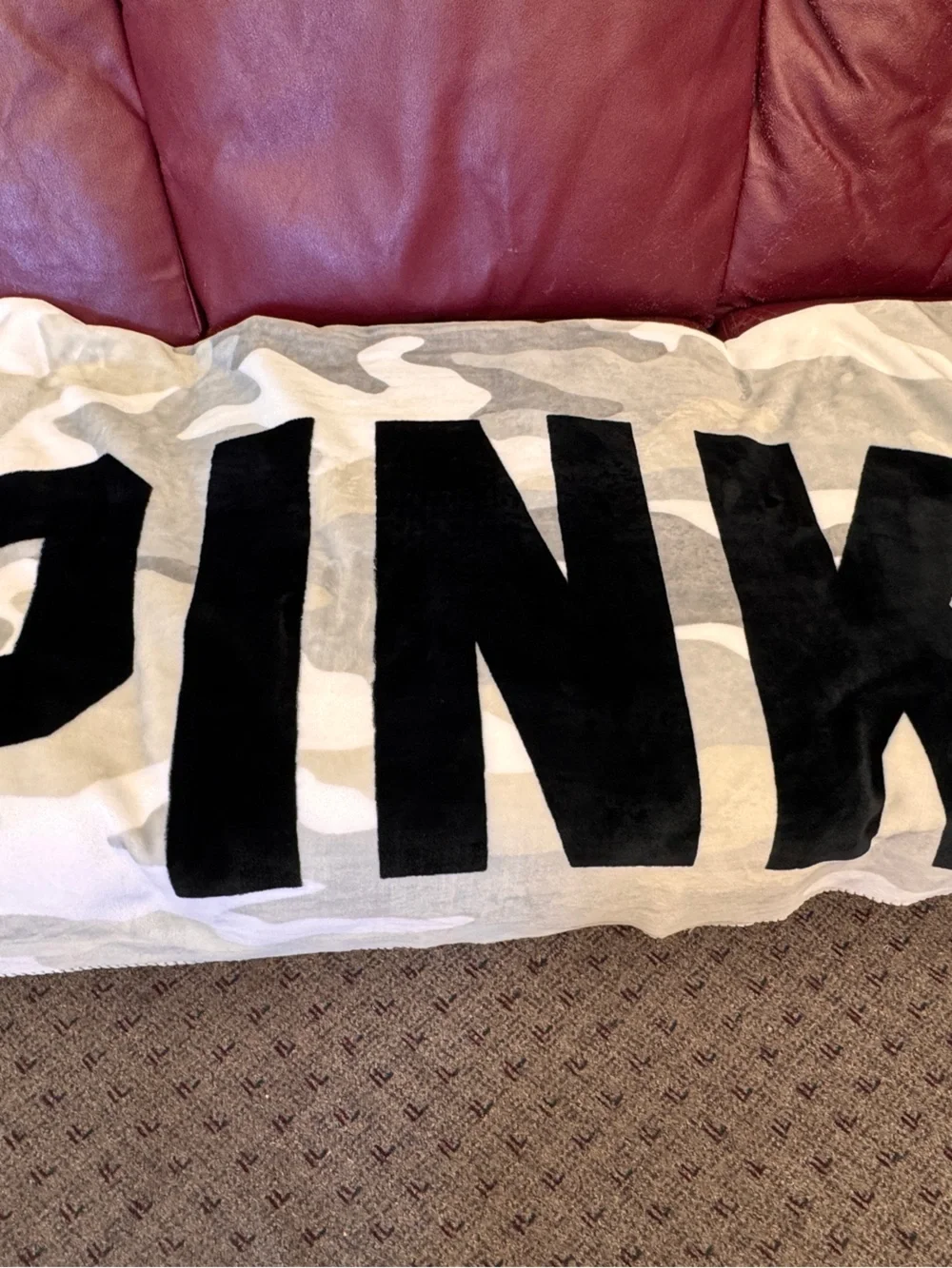 PINK Victoria's Secret Gray & White Camo Plush Throw Blanket